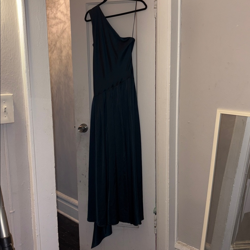 BHLDN one shoulder scarf maxi dress dark green wedding cocktail party size large - Picture 8 of 10